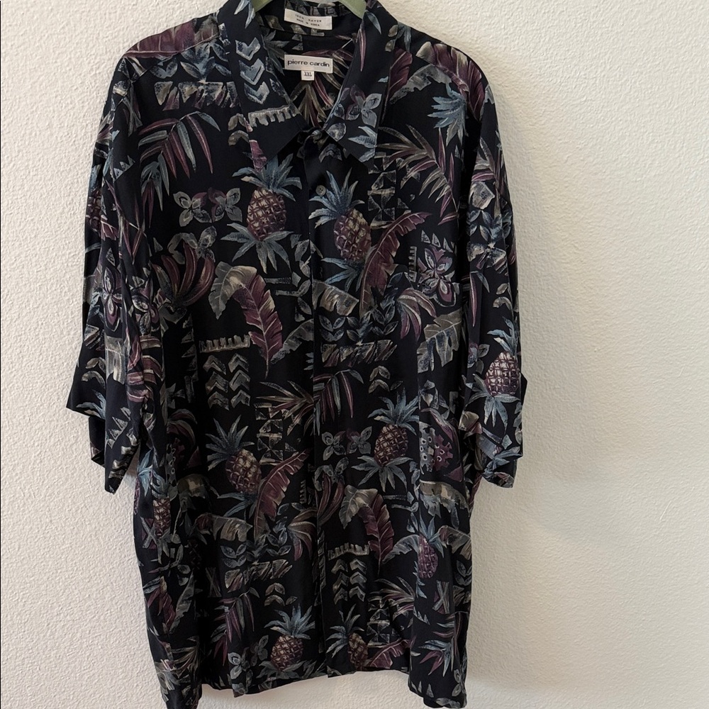 Pierre Cardin Black and Purple Tropical Shirt